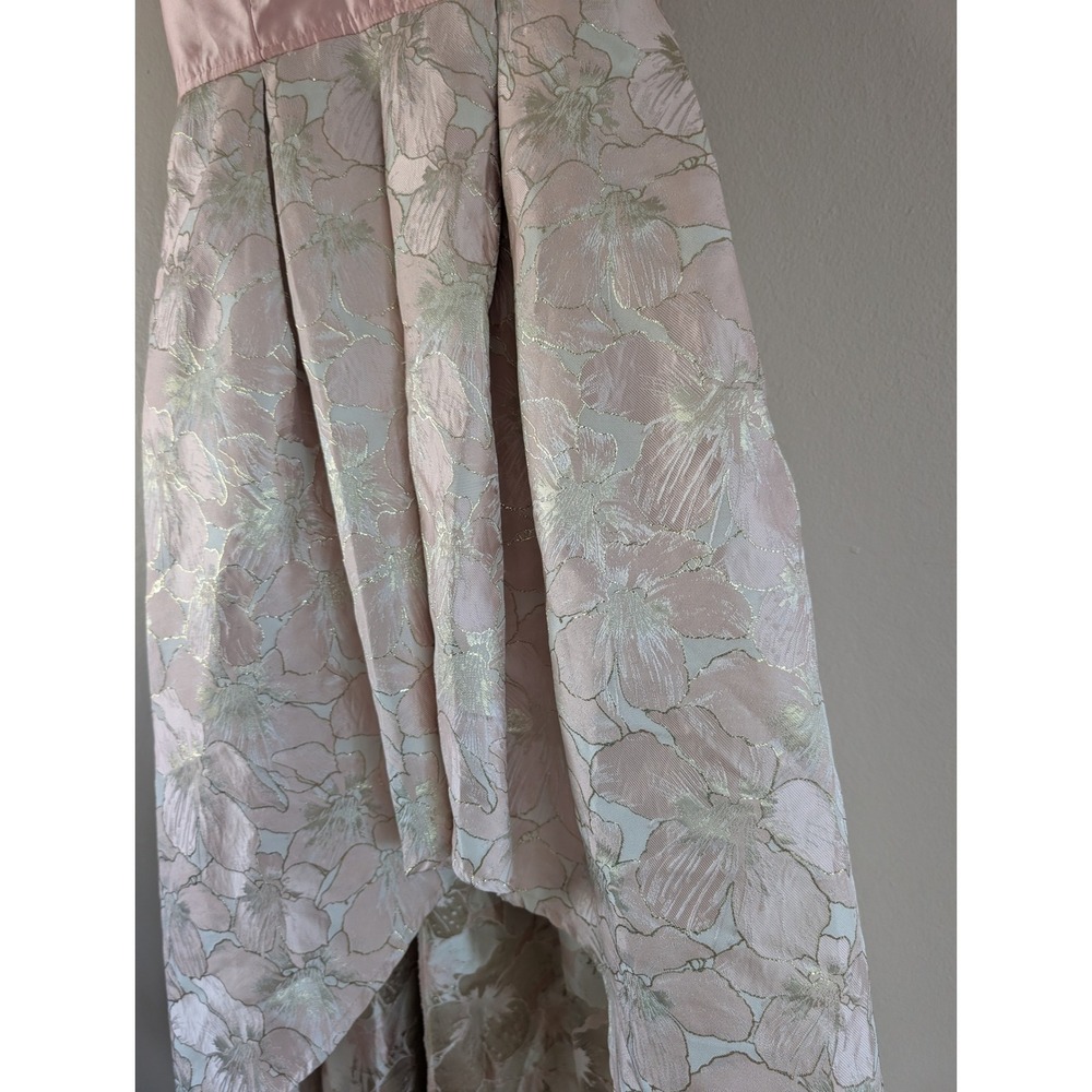Blush Pink Gold Floral Jacquard High-Low Formal Gown Dress Womens M Wedding - Picture 13 of 16